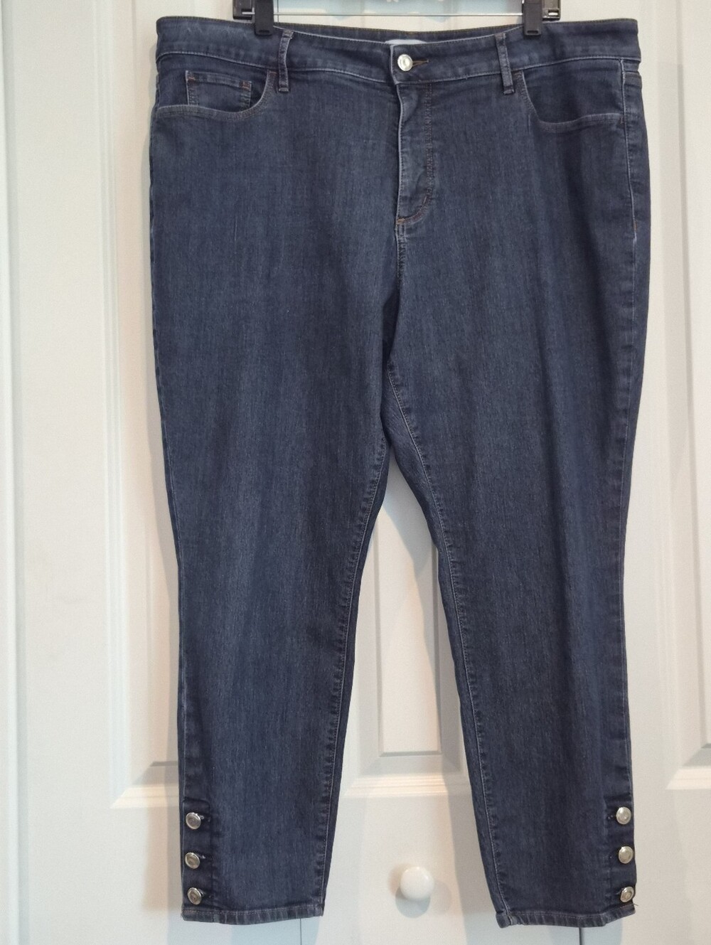 LOFT Plus Dark Wash High Waist Skinny Jeans Silver Ankle Buttons Size 20